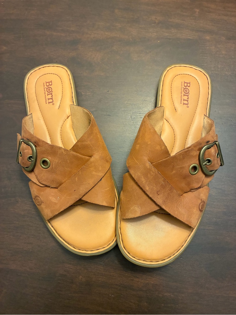 Born Women’s Tan Leather Crisscross Slide Sandals